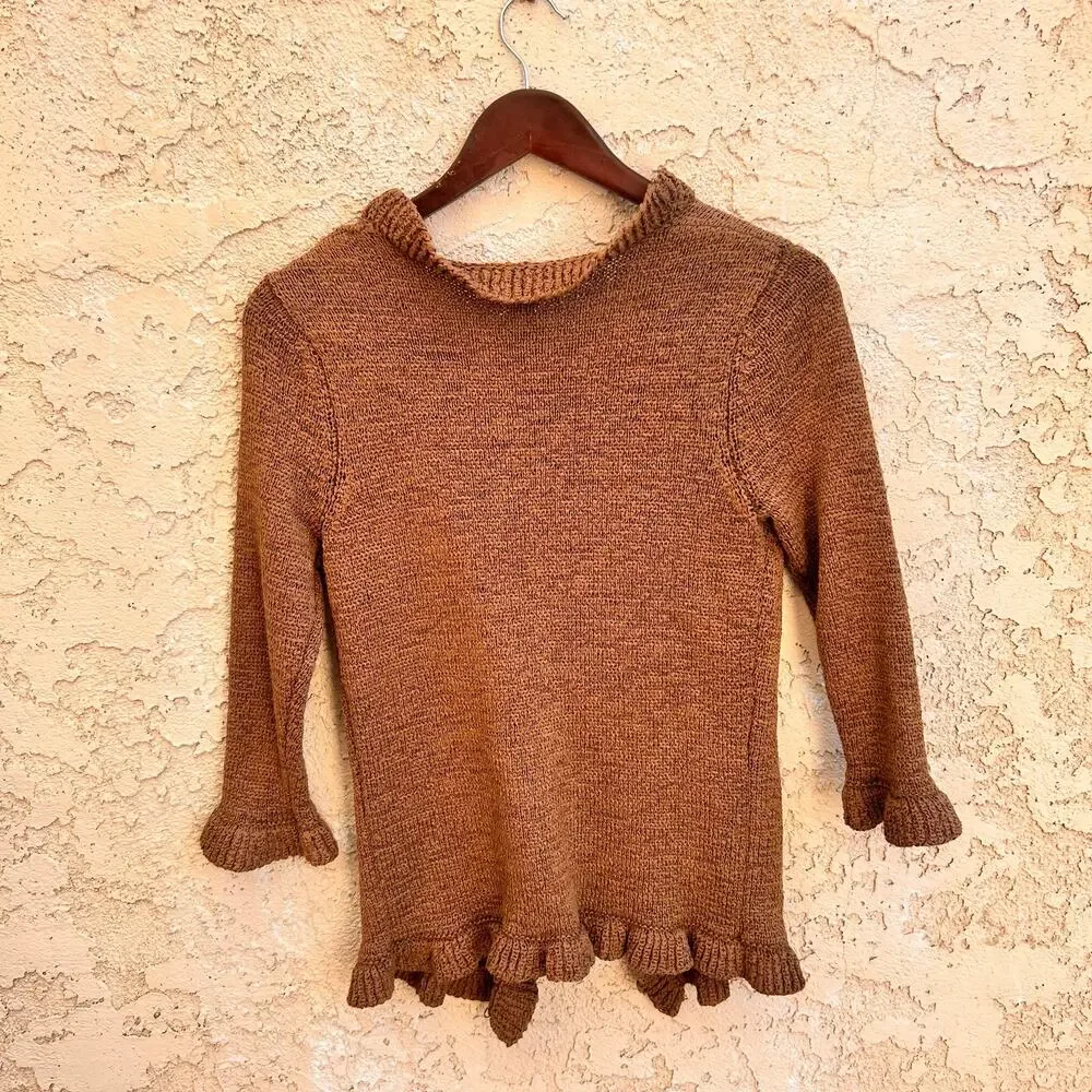 Carol Little Ruffle Knit Cardigan Brown Y2K Fairy Grunge Size Medium